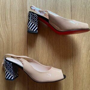 Unique vintage nude patent embellished heels, Azura, brand new, 38